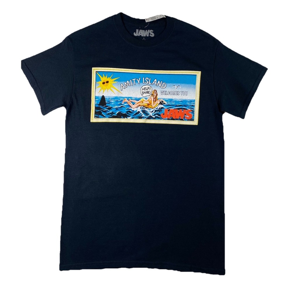 Universal Studios Rock Rebel Amity Island Jaws Shark‎ Cotton T-Shirt Size Small